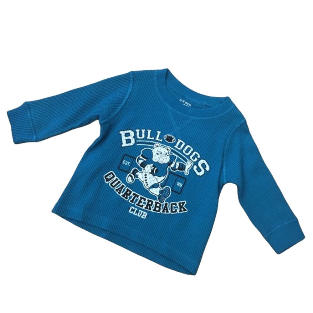 Children's Place Boys Shirt Size 6-9 Mo Blue Thermal Bulldogs Quarterback Club